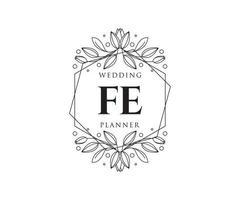 fe initialer brev bröllop monogram logotyper samling, hand dragen modern minimalistisk och blommig mallar för inbjudan kort, spara de datum, elegant identitet för restaurang, boutique, Kafé i vektor