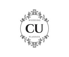 cu initialen brief hochzeitsmonogramm logos sammlung, handgezeichnete moderne minimalistische und florale vorlagen für einladungskarten, save the date, elegante identität für restaurant, boutique, café im vektor