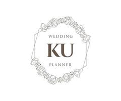 ku initialen brief hochzeitsmonogramm logos sammlung, handgezeichnete moderne minimalistische und florale vorlagen für einladungskarten, save the date, elegante identität für restaurant, boutique, café im vektor