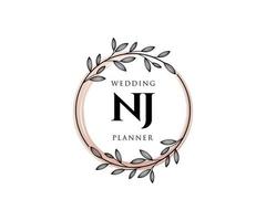 nj initialen brief hochzeitsmonogramm logos sammlung, handgezeichnete moderne minimalistische und florale vorlagen für einladungskarten, save the date, elegante identität für restaurant, boutique, café im vektor