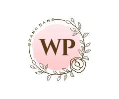 anfängliches wp feminines logo. verwendbar für Natur-, Salon-, Spa-, Kosmetik- und Schönheitslogos. flaches Vektor-Logo-Design-Vorlagenelement. vektor