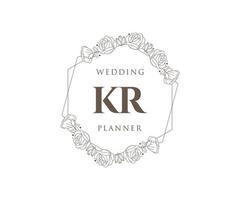 kr initialen brief hochzeitsmonogramm logos sammlung, handgezeichnete moderne minimalistische und florale vorlagen für einladungskarten, save the date, elegante identität für restaurant, boutique, café im vektor