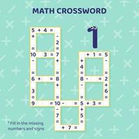 Mathe-Kreuzworträtsel für Kinder Beispiele lösen. Unterrichtsmaterialien für Kinder. mathematik-kreuzworträtsel für vorschul- und altersschulkinder. Vektor-Illustration vektor