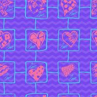 Retro-handgezeichnete Skizzen färben nahtlosen Hintergrund mit Herzen für Valentinstag und Hochzeitstag vektor