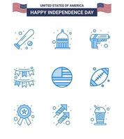 Lycklig oberoende dag USA packa av 9 kreativ blues av krans dekoration USA buntings vapen redigerbar USA dag vektor design element