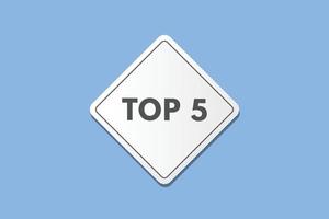 Top 5 Textschaltfläche. Top-5-Schild-Symbol-Aufkleber-Web-Schaltflächen vektor