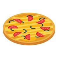 kött oliv pizza ikon, isometrisk stil vektor