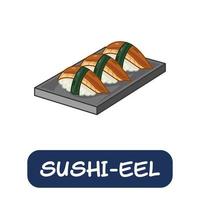 Cartoon-Sushi-Aal, japanischer Lebensmittelvektor isoliert auf weißem Hintergrund vektor