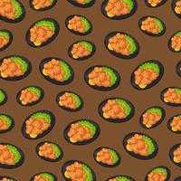 tecknad serie karaage, japansk mat sömlös mönster på färgrik bakgrund vektor