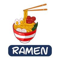 Cartoon-Ramen, japanischer Lebensmittelvektor isoliert auf weißem Hintergrund vektor