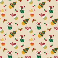 nahtloses muster mit weihnachtscupcakes. Design für Stoffe, Textilien, Tapeten, Verpackungen, Geschenkpapier. vektor