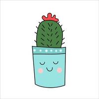Kaktus in einem blauen Topf mit Gesicht vektor