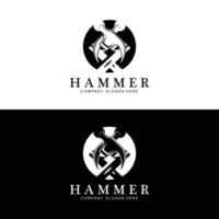 Hammer, Bauwerkzeuge und Richter-Logo-Vektorsymbol, Vintage-Retro-Design-Illustration vektor