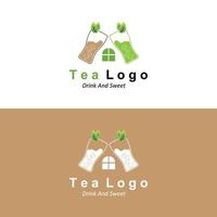 te logotyp design, vektor drink ikon från gröna blad, för hälsa