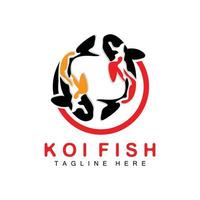 Koi-Fisch-Logo-Design, chinesischer Glücks- und Triumph-Zierfischvektor, Firmenmarke Goldfisch-Symbol vektor