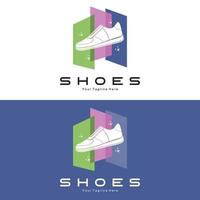 sneakers sko logotypdesign, vektorillustration av trendiga ungdomsskor, enkelt funky koncept vektor