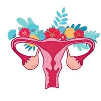 kvinnor hälsa - blommig av polycystisk äggstock syndrom. patientvänlig schema av pcos, multifollikulär cysta. gynekologisk problem - neutral medicinsk diagram livmoder och uterin bihang hand teckning vektor