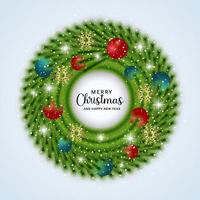 jul dörr dekoration element med en lyxig grön krans med de röd och blå Färg boll vektor