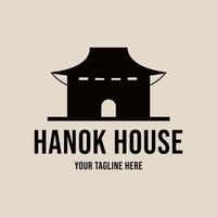 hanok house vintage logo illustration design, traditionelles koreanisches architekturlogokonzept vektor