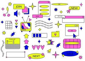 altes pc-set im windows-stil der 90er jahre. Retro-Computer-Ästhetik. Web-elektronische Symbole. 1990 Vibe Vektorgrafiken. Retro-Spiel im Stil der 90er Jahre vektor