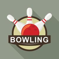 rotes Ball-Bowling-Logo, flacher Stil vektor