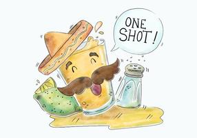 Gullig Tequila Shot Karaktär Med Mexican Hat Vector