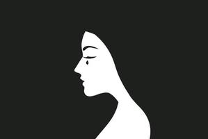 Silhouette des weinenden Frauengesichtes auf schwarzem Hintergrund. traurigkeit und depression, gefühl des gebrochenen herzens und stoppt die gewalt gegen das frauenkonzept vektor