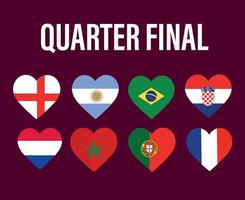 fjärdedel slutlig länder flagga hjärta symbol design fotboll slutlig vektor länder fotboll lag illustration
