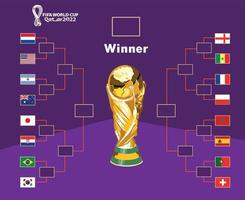 Flaggen-Länder-Emblem mit offiziellem Logo der FIFA-Weltmeisterschaft Katar 2022 und Trophäen-Symbol-Design Fußball-Finale Vektor-Länder-Fußballmannschaften-Illustration vektor