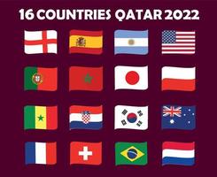 16 Länder Flaggenband Symbol Design Fußball Finale Vektor Länder Fußballmannschaften Illustration