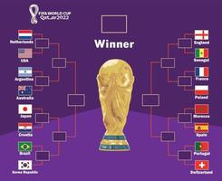 offizielles logo und trophäe der fifa weltmeisterschaft katar 2022 mit flaggenemblem ländern symbol design fußball finale vektor länder fußballmannschaften illustration