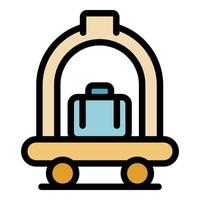 hotell bagage vagn ikon Färg översikt vektor