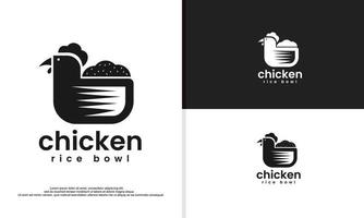 kyckling ris skål logotyp i årgång stil. vektor