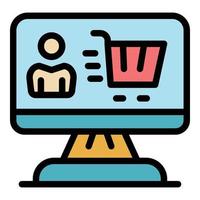 Online-Shop-Kundensymbol Farbumrissvektor vektor