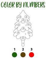 Malen nach Zahlen mit einem Weihnachtsbaum. Ein Puzzlespiel für Kindererziehung und Outdoor-Aktivitäten vektor
