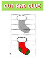 Schnitt- und Klebespiel für Kinder. Rätsel mit einer Socke. kinder lustige unterhaltung und amusement.vector illustration. Schnittübungen für Kinder im Vorschulalter. vektor