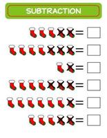 Subtraktion. Mathe-Arbeitsblatt für Kinder. Entwicklung von Rechenfähigkeiten. Beispiele lösen und schreiben. Mathematik. vektorillustration.pädagogik mathe kinderspiel. Abzug für Kinder. vektor