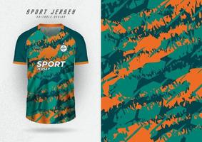 Hintergrundmodell für Sporttrikots, Trikots, Laufshirts, grünes und orangefarbenes Grunge-Muster vektor