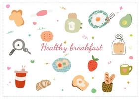 Doodle-Illustration von Zutaten für ein gesundes Frühstück, handgezeichnet