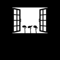 Herde des schwarzen Geiervogels auf der Fenstersilhouette. gruselig, horror, unheimlich, mysteriös oder kriminalillustration. illustration für horrorfilm- oder halloween-plakatgestaltungselement. Vektor-Illustration vektor