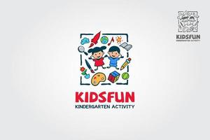 barn roligt dagis aktivitet logotyp mall. logotyp av stiliserade och rolig inlärning element för ungar, för Allt kreativ företag, konsultation, etc. vektor