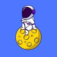 söt astronaut Sammanträde på måne tecknad serie vektor ikoner illustration. platt tecknad serie begrepp. lämplig för några kreativ projekt