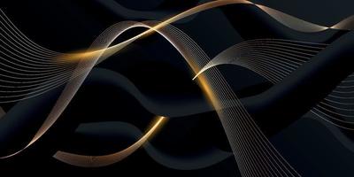 abstrakter schwarzer 3D-Hintergrund mit goldenen Linien vektor