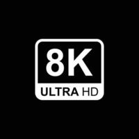 eps10 weißer Vektor 8k ultra oder uhd 2160p Symbol isoliert auf schwarzem Hintergrund. Hochauflösendes 8k-Auflösungssymbol in einem einfachen, flachen, trendigen, modernen Stil für Ihr Website-Design, Logo und mobile App