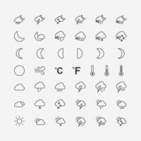 Wetter, Wolke, Regen, Schnee, Mond, Temperatur, Sonne Symbol Vektor Symbol Zeichensatz