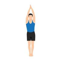Mann macht Urdhva Namaskarasana Yoga-Pose. Stehen mit Upavishtha Konasana-Übung. flache vektorillustration lokalisiert auf weißem hintergrund vektor