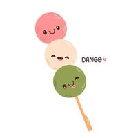 Dango japanischer traditioneller Nachtisch lokalisiert auf Weiß. Hanami Dango Dessert mit 3 Farben Pink, Weiß und Grün. vektor