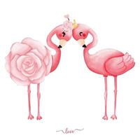 flamingo med bukett av reste sig hand dragen illustration för valentine vektor