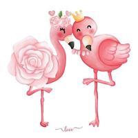 flamingo mit strauß rose handgezeichneter illustration zum valentinstag vektor