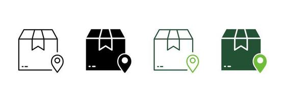 Paketkastenpunkt auf der Versandkarte, Geolocation-Silhouette und Liniensymbol. lieferort piktogramm bestellen. Symbol für lokalen Pakettransport. Positionsstift bearbeitbarer Strich. isolierte Vektorillustration. vektor